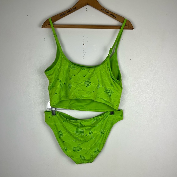 Aerie Green Lace Bikini Swimsuit Scoop Tank Top Bikini Bottom L/XL - Picture 4 of 9